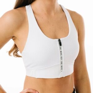 NWT ZYIA White Polka Front Zip Adjustable All Star Bra Medium Sport Run Workout